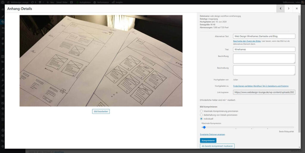 Screenshot vom Eingabefeld der Alt-Texte in WordPress