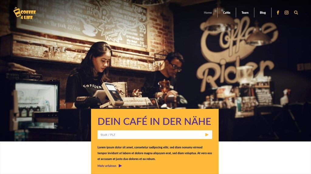 First Screen einer Konzeptwebsite mit klassischem Menü