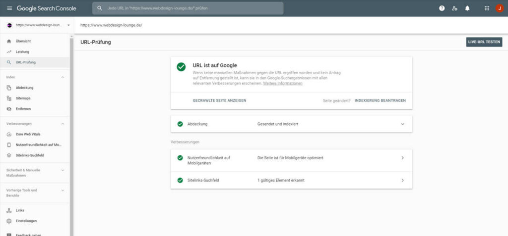 Screenshot von der Google Search Console