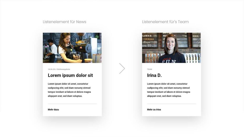 Card Design für News und Team