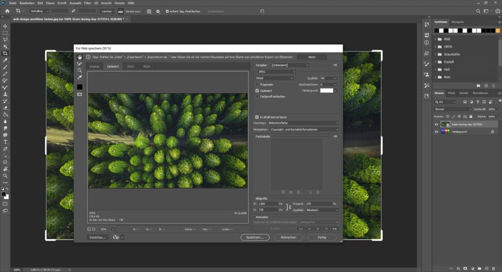 Screenshot Photoshop: Export für Web